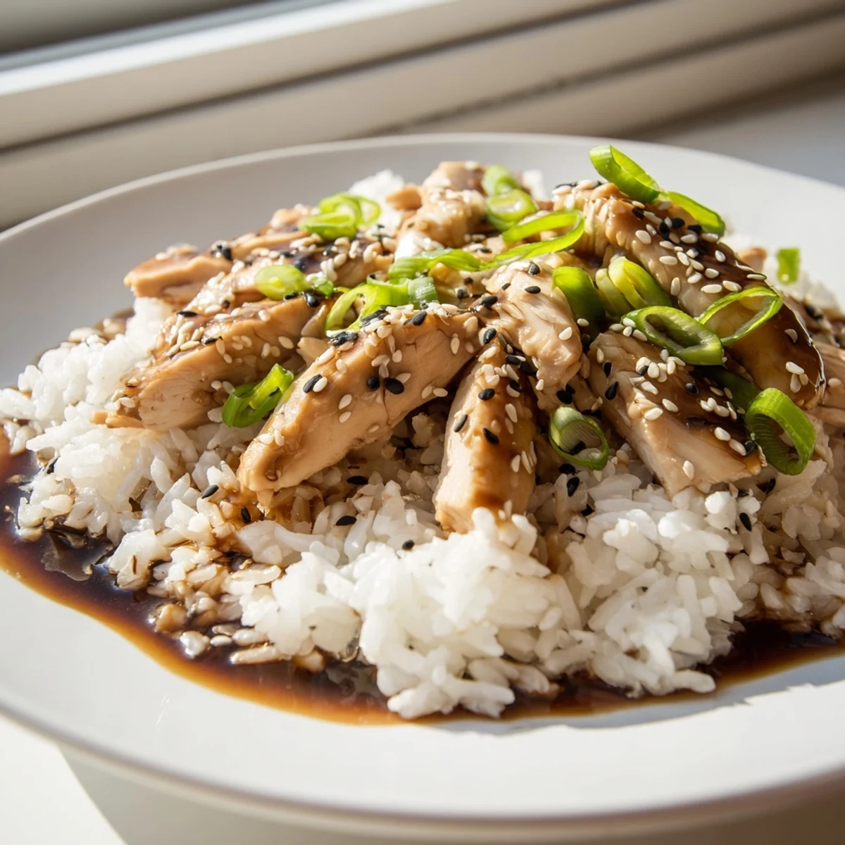 Quick chicken teriyaki skillet dish featuring sticky glossy sauce coating juicy bite-sized chicken pieces