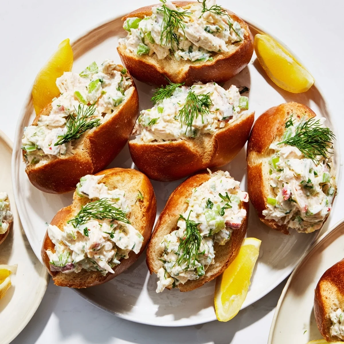 Luxurious New England style seafood roll with garlic brushed roll and rich lobster salad