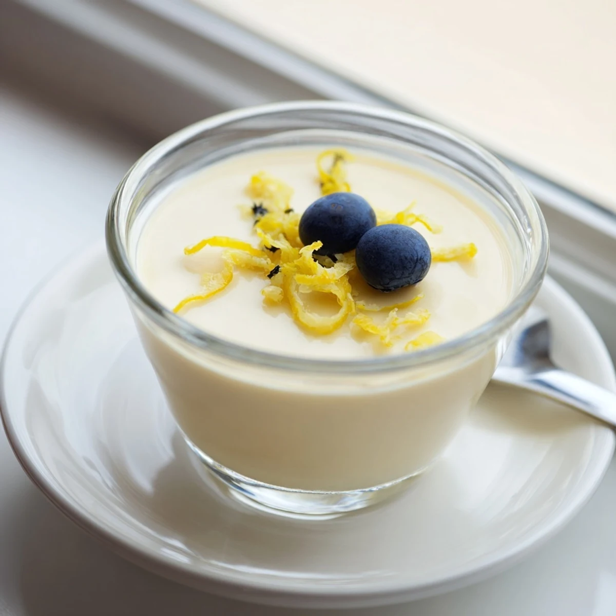 Silky smooth lemon posset dessert with tangy citrus flavor in elegant individual servings