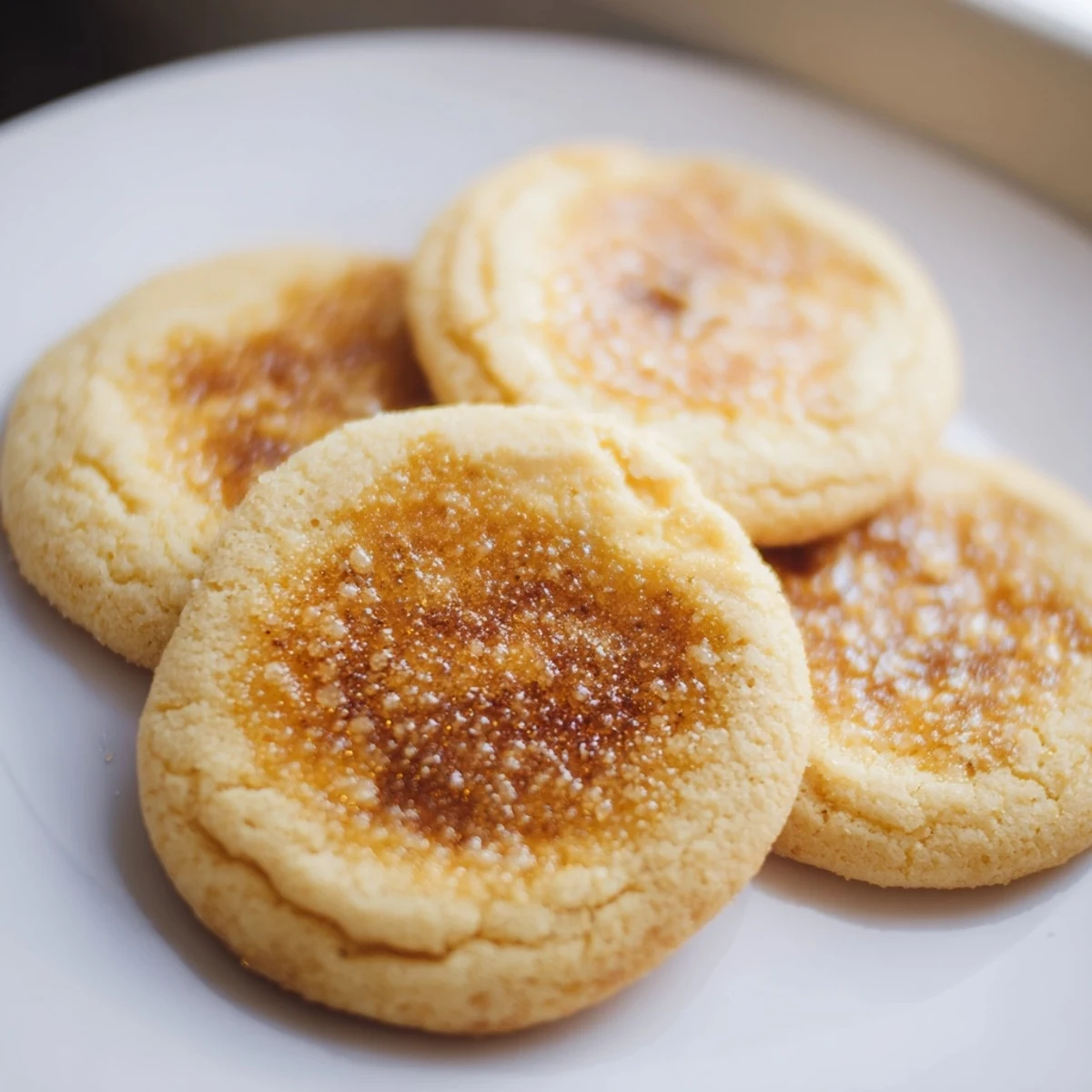 Soft baked creme brulee cookies with crackly burnt sugar tops and tender edges