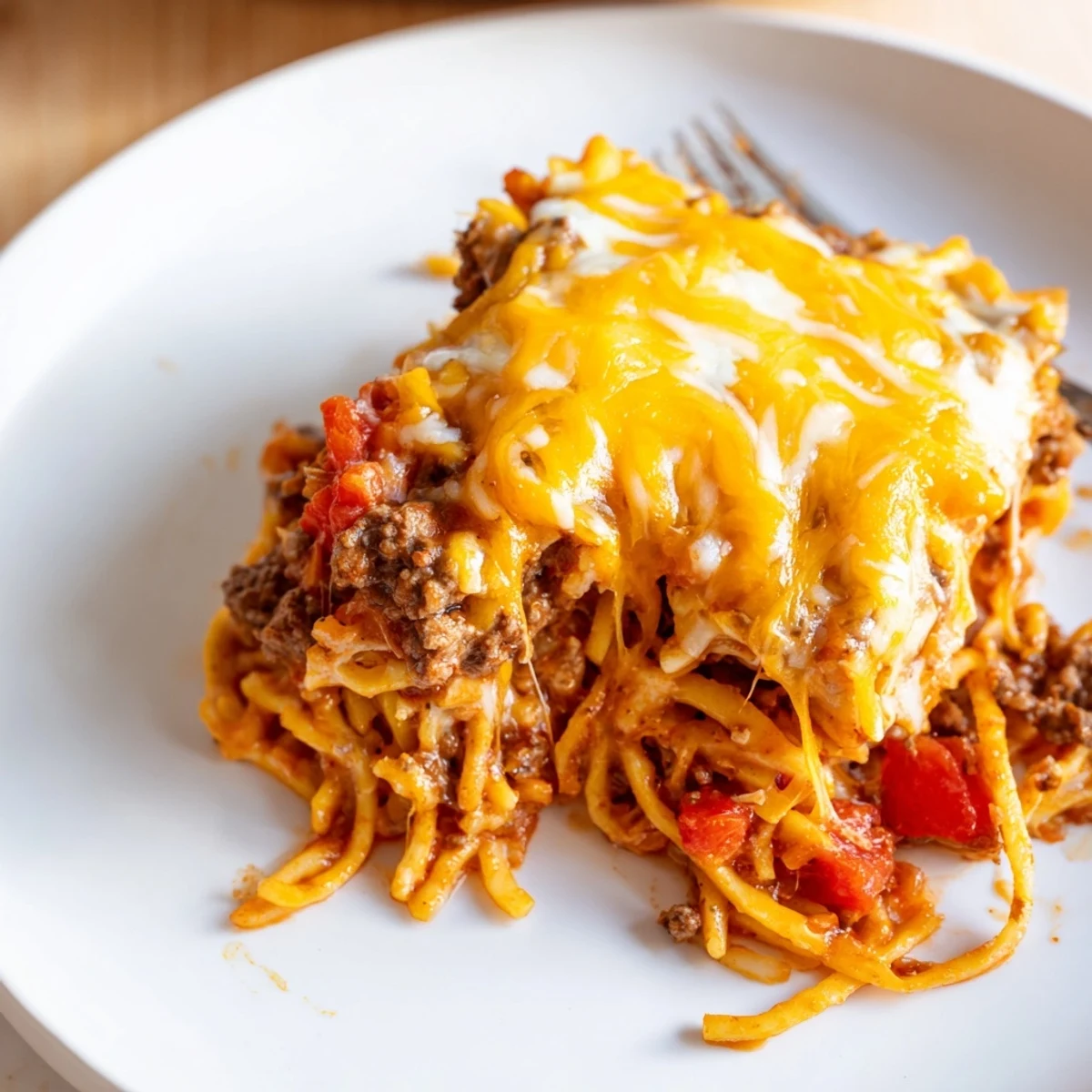 Fresh from the oven Beef Lombardi Casserole paired with salad, crusty bread.
