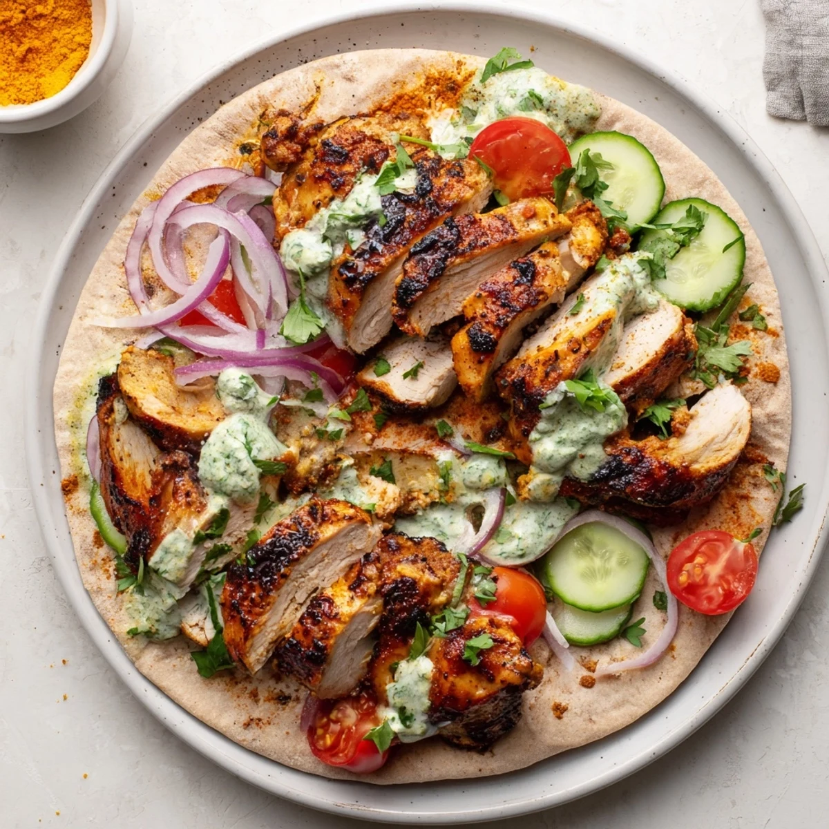 Tender slices resting in warm pita, Shawarma Chicken With Garlic Sauce steaming
