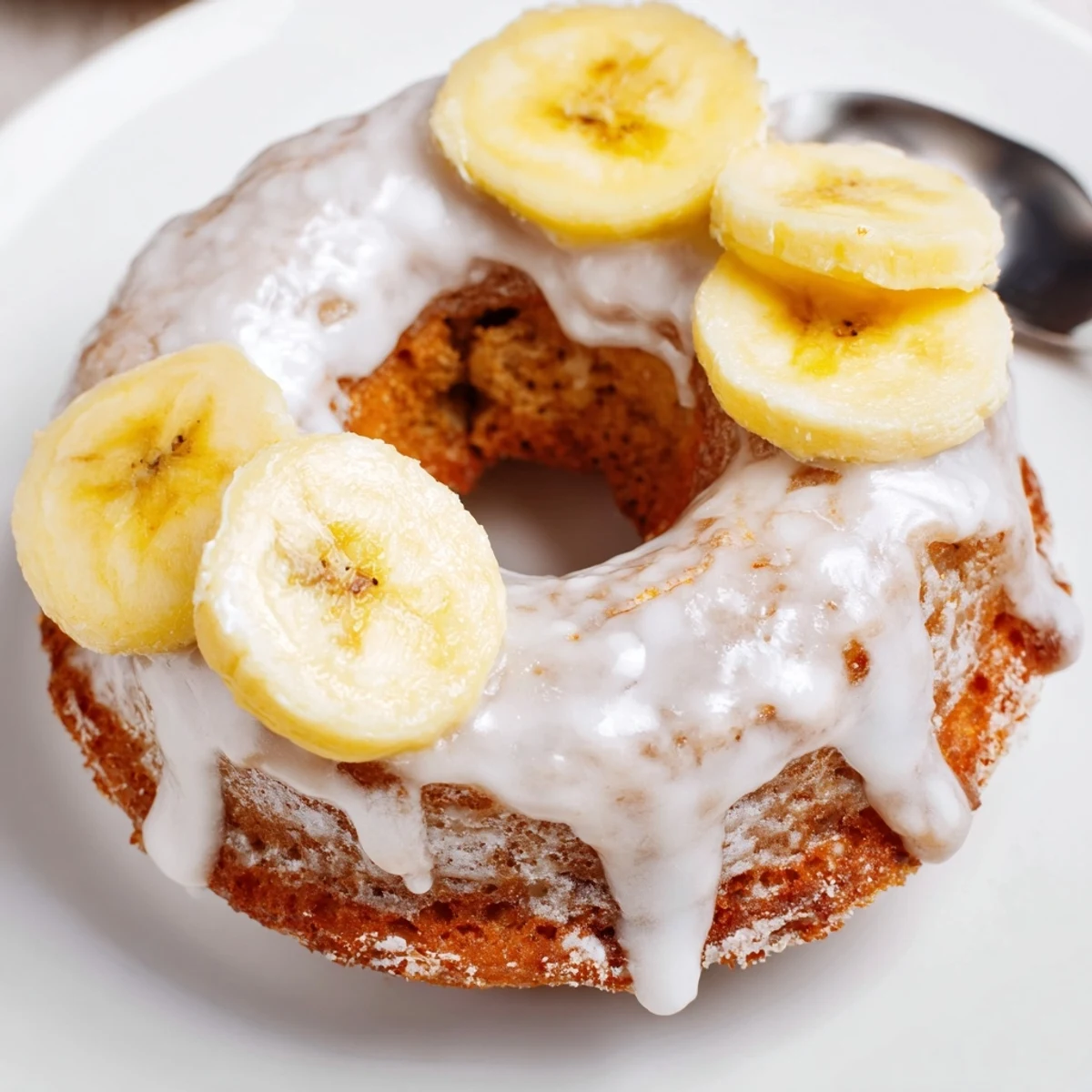 Glazed Banana Donuts steaming slightly, speckled with cinnamon, perfect morning treat