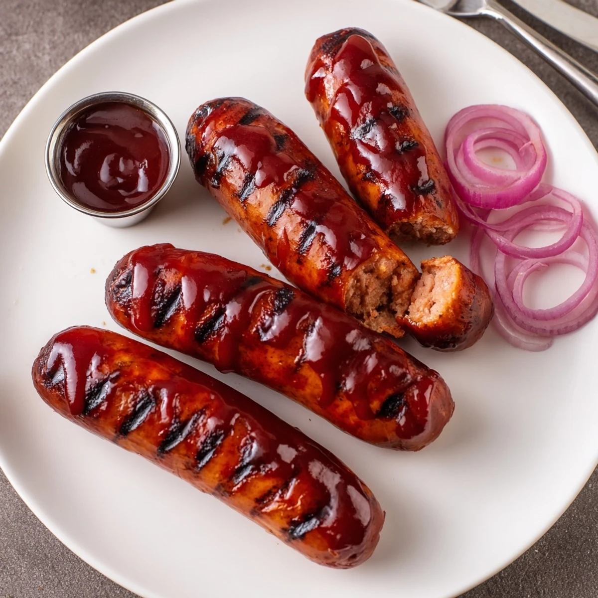 Family-style BBQ Sausage Recipe served in toasted buns with crisp coleslaw