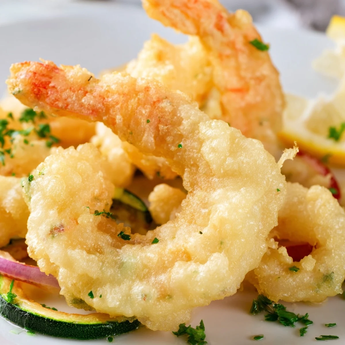 Crispy Shrimp Fritto Misto served hot alongside aioli for dipping