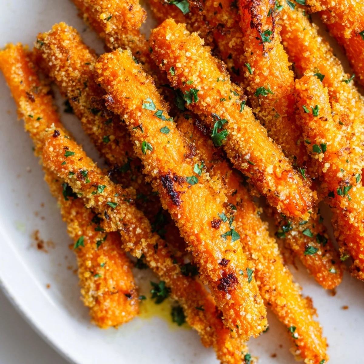Tender carrot sticks baked with savory parmesan crust until golden and crunchy