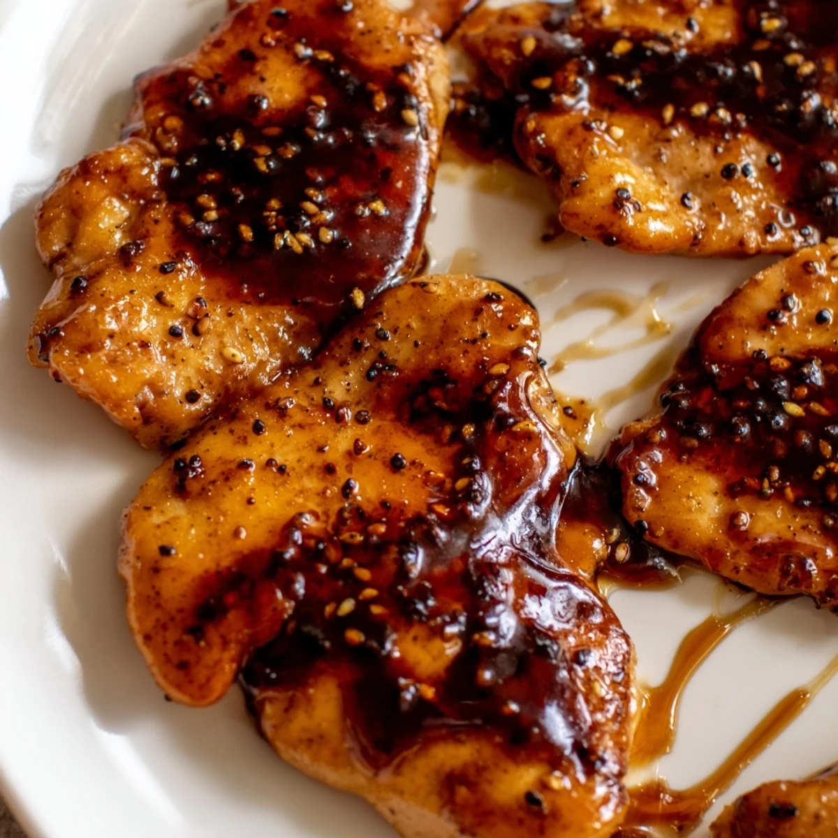 Savory garlic black pepper chicken plated with chopped scallions on a rustic wooden board