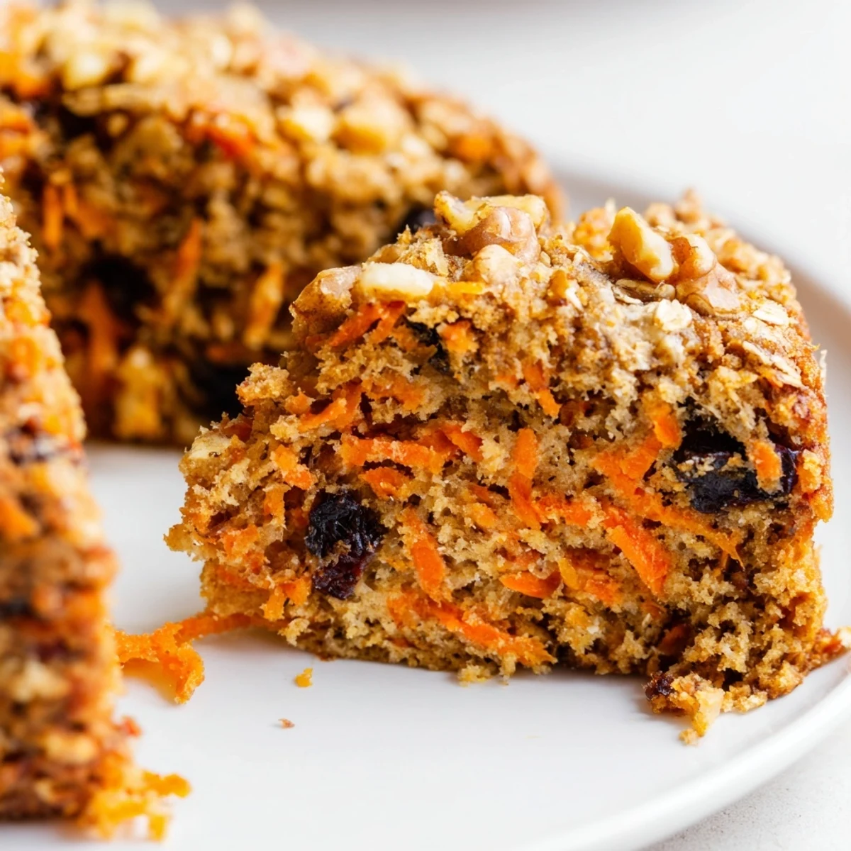 Moist gluten-free carrot cake made with oats and grated carrots cooling on wire rack