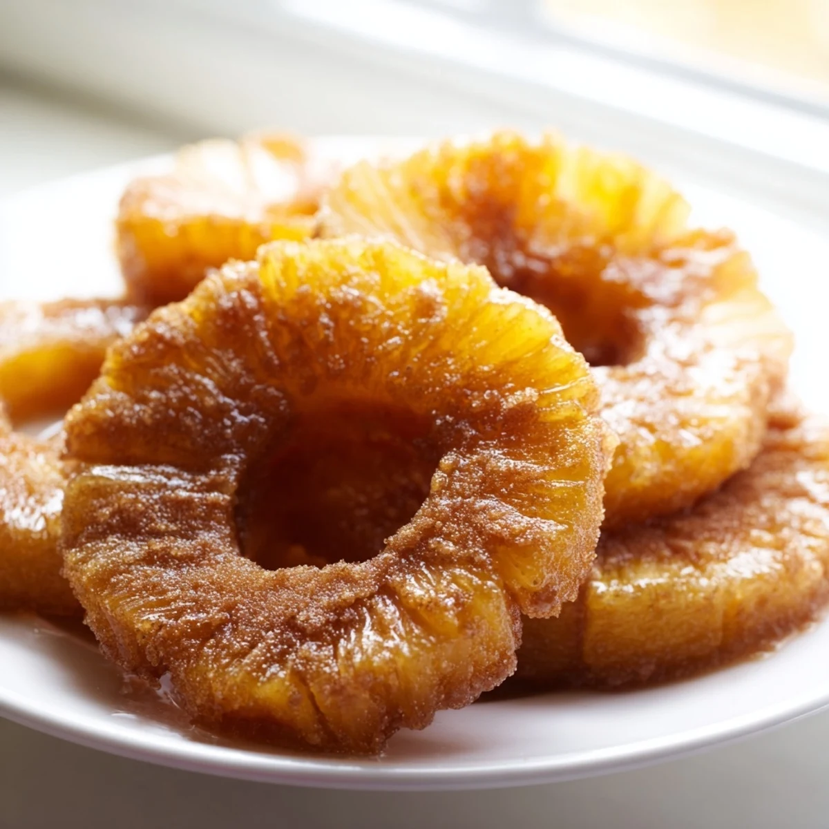 Sweet tropical air fryer pineapple rings dusted with brown sugar and ground cinnamon