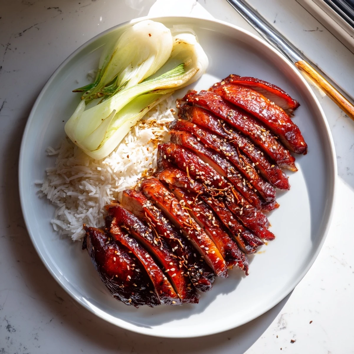 Authentic Cantonese-style grilled chicken thighs coated in sticky red Char Siu marinade with visible caramelized char marks