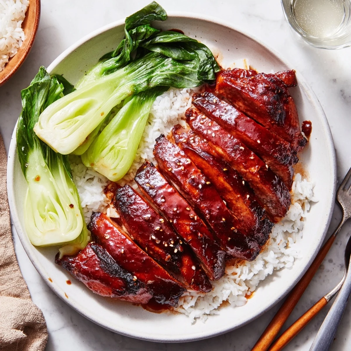 Glossy Char Siu chicken BBQ glazed with honey, caramelized to sweet and savory perfection on a serving platter