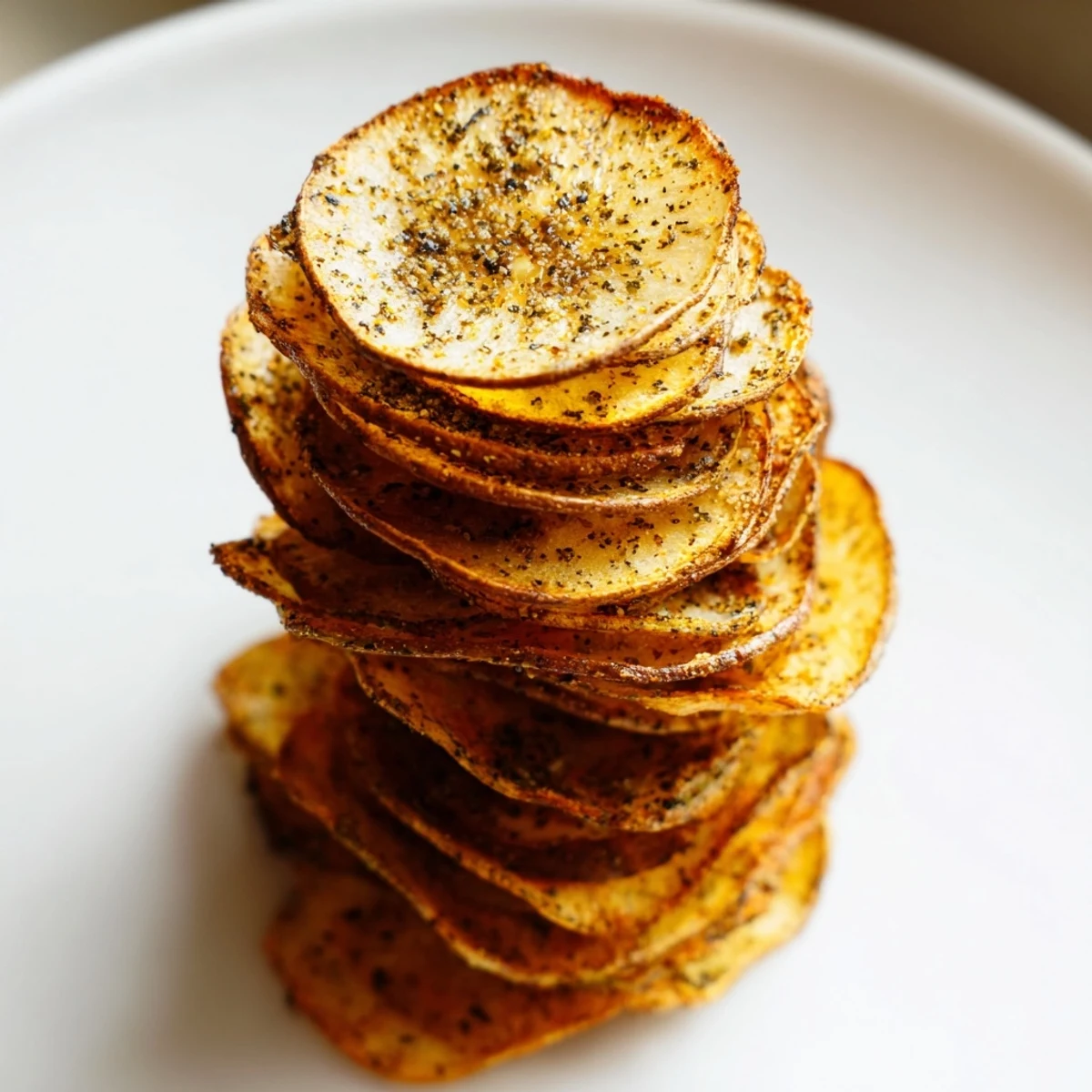 Crispy low-carb radish chips spilling from a wooden serving bowl alongside fresh whole radishes