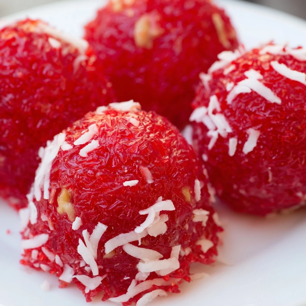 Creamy pineapple-spiked Christmas Jello Balls studded with marshmallows and nuts