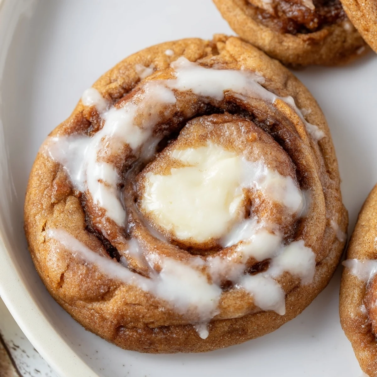 Soft, chewy Cinnamon Roll Cheesecake Cookies paired with hot coffee for breakfast