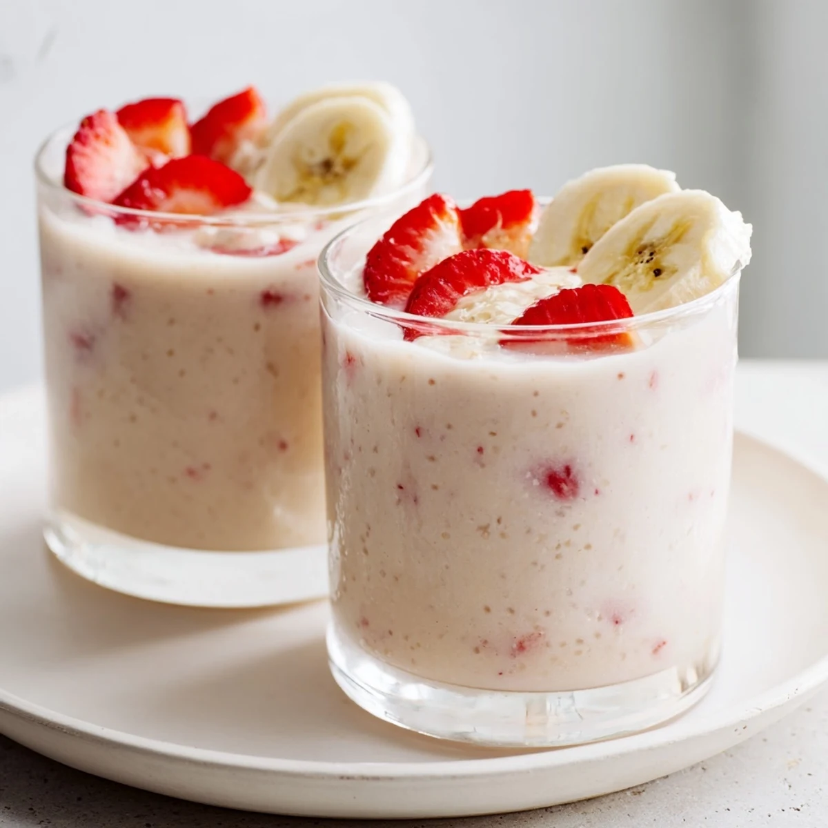 Cool Strawberry Banana Smoothie Recipe blended with ice, silky texture, served with straw