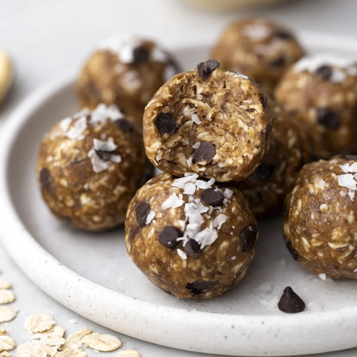Hand rolled Peanut Butter Energy Balls resting on tray, nutty aroma inviting.