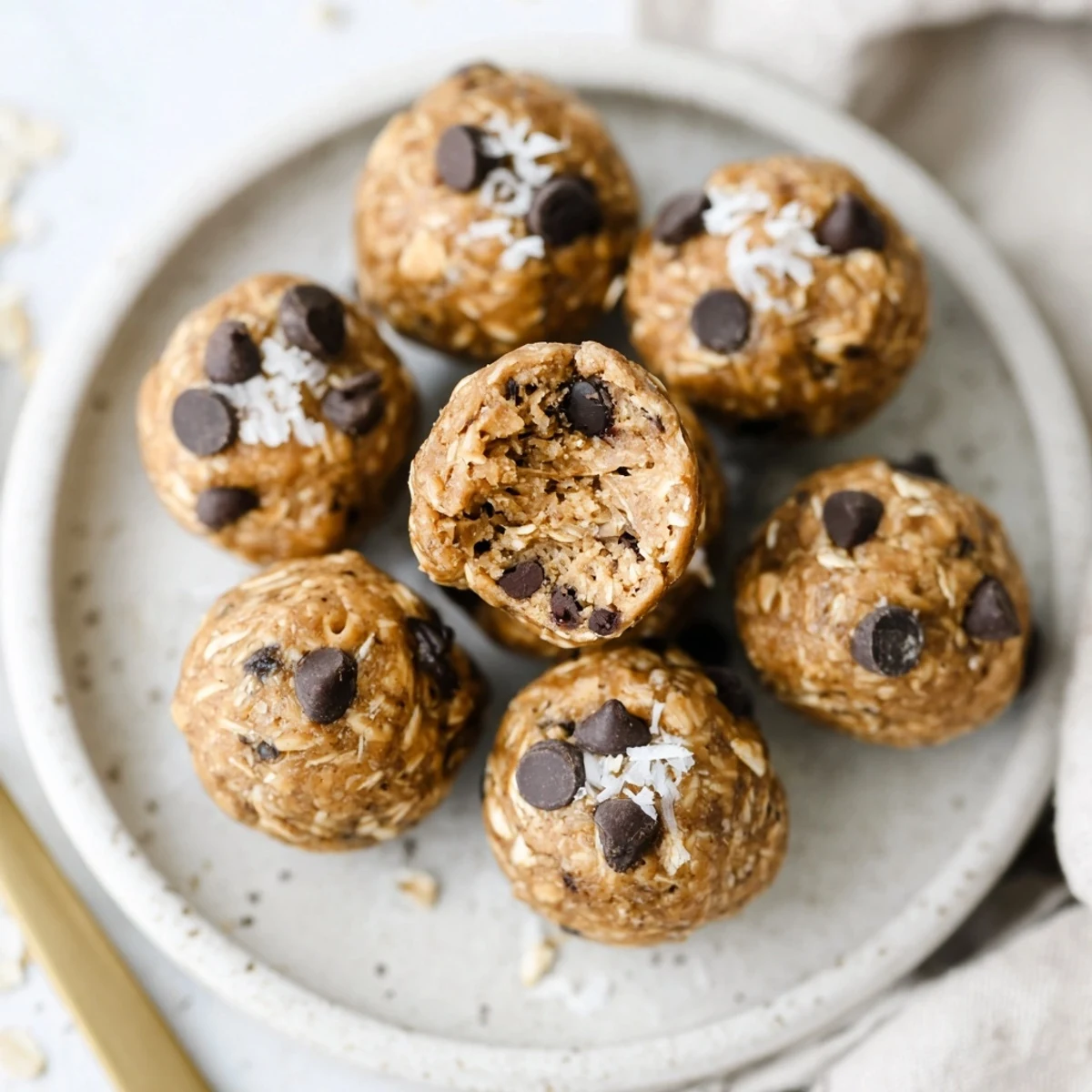 Quick no bake Peanut Butter Energy Balls for lunchboxes, oats and honey glistening.