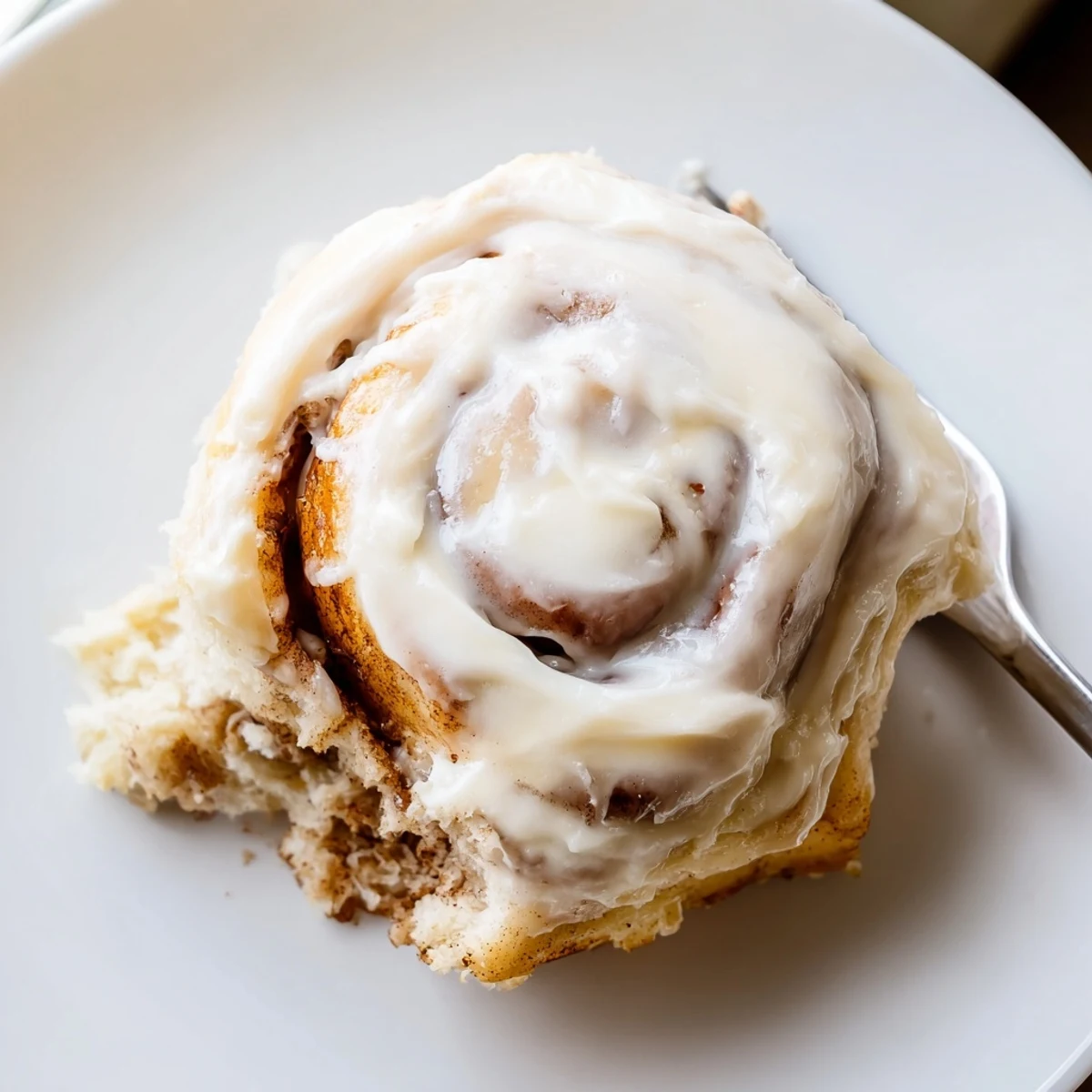 Soft, fluffy Banana Bread Cinnamon Rolls sliced on a plate, butter melting