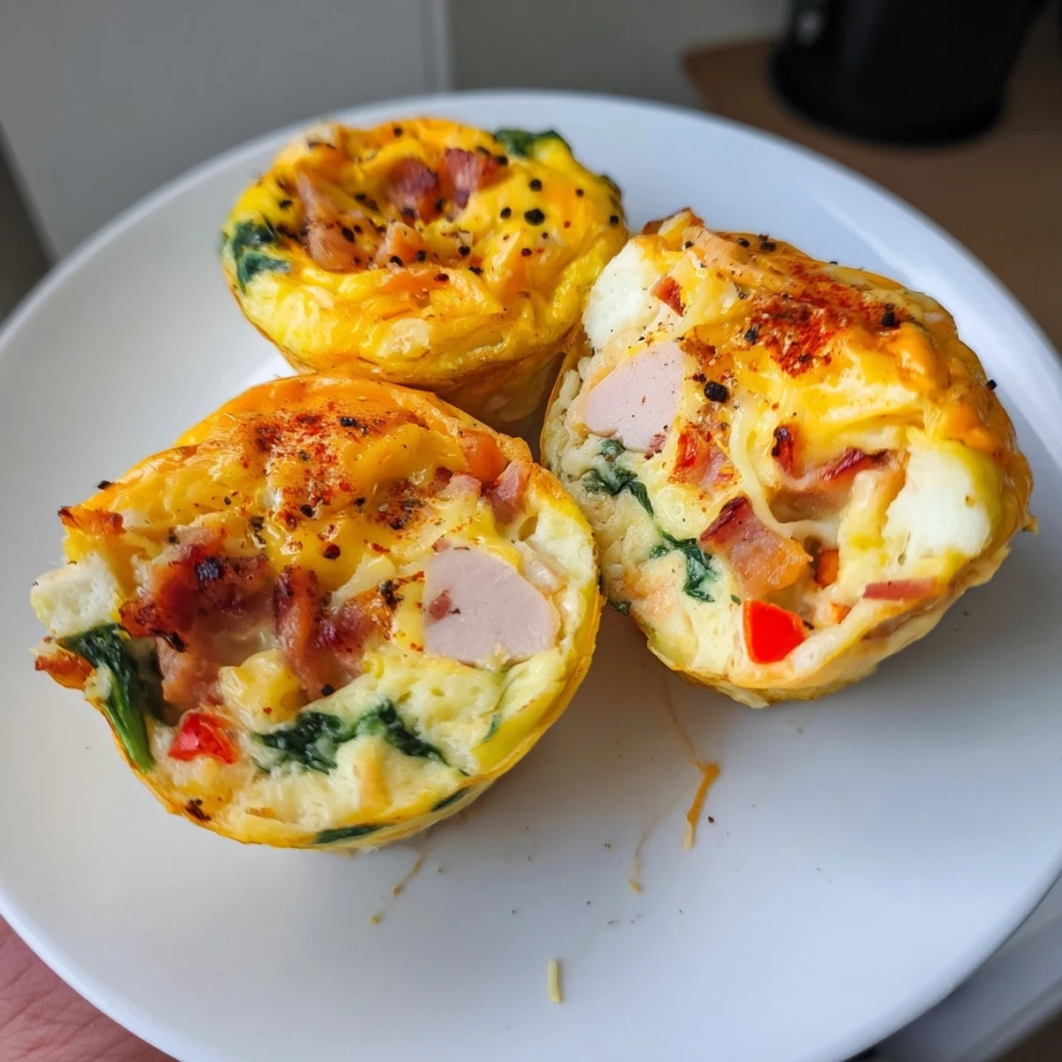 High Protein Egg Bites, golden topped, fluffy centers steaming on muffin tin