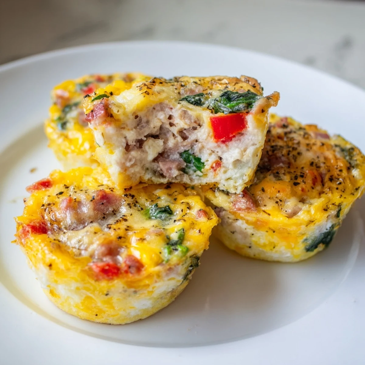 Warm High Protein Egg Bites with melty cheese and spinach aroma