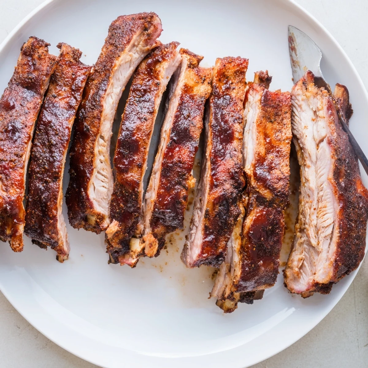 Grilled Ribs glistening with caramelized barbecue sauce, resting on a wooden board