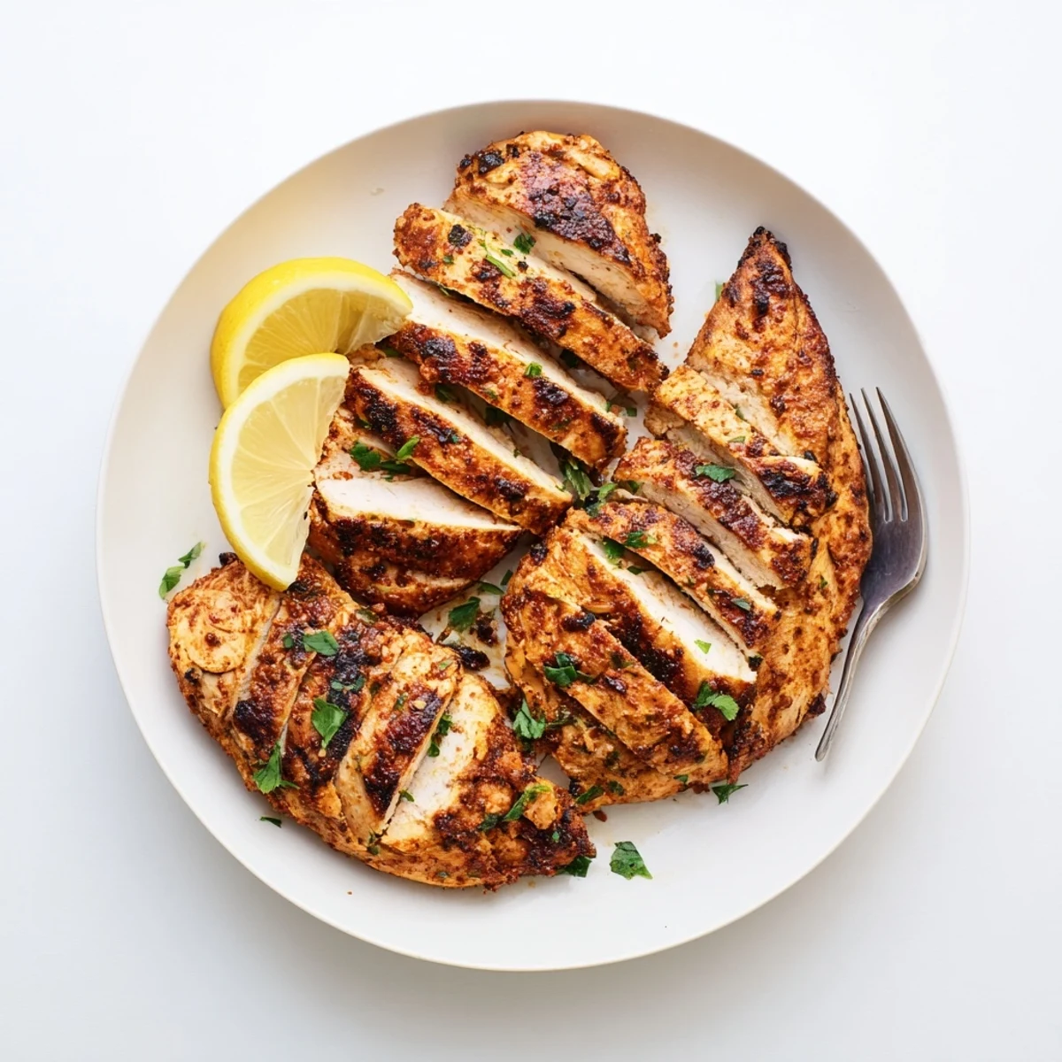 Smoky Grilled Chicken resting on plate, garlic-scented, paired with crisp salad