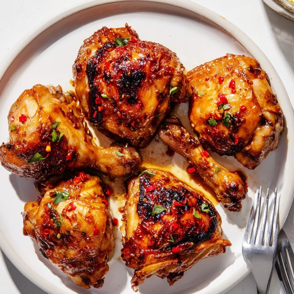 Peri Peri Chicken with charred crispy skin, lemon wedges and cilantro