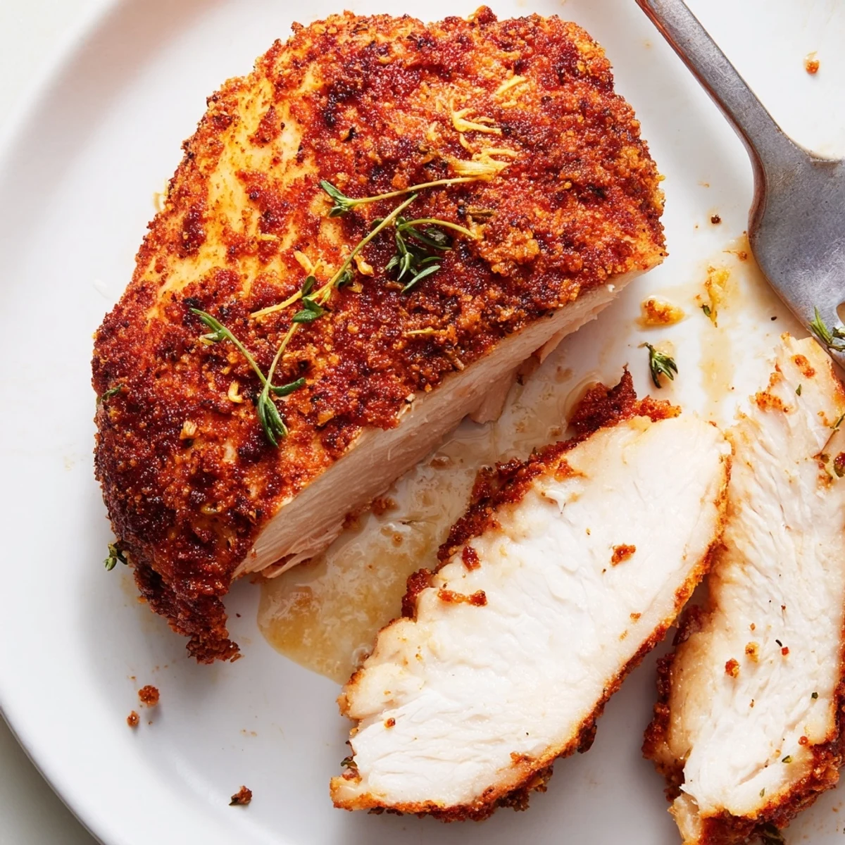 Crispy, herb-marinated Air Fryer Chicken Recipe resting before slicing for meal-prep
