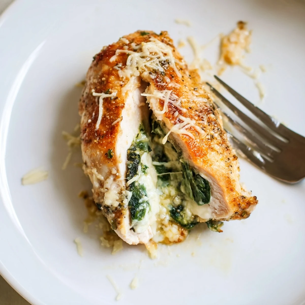 Sliced Spinach Ricotta Chicken revealing creamy filling, garlic aroma, warm and comforting.