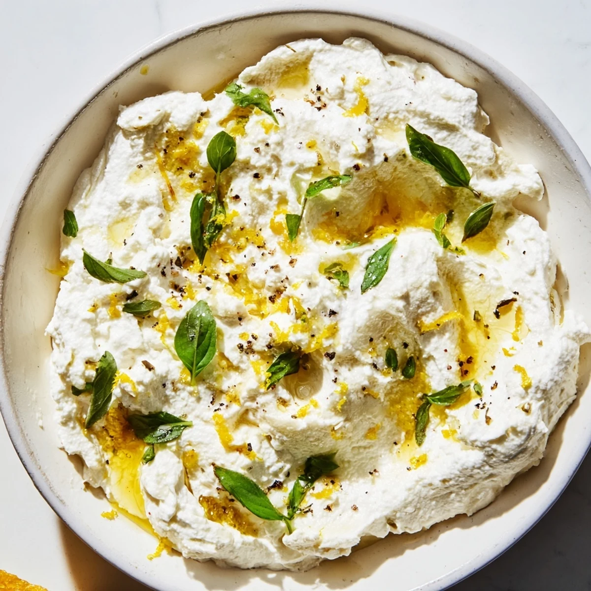 Smooth Italian whipped ricotta drizzled with olive oil and fresh cracked pepper
