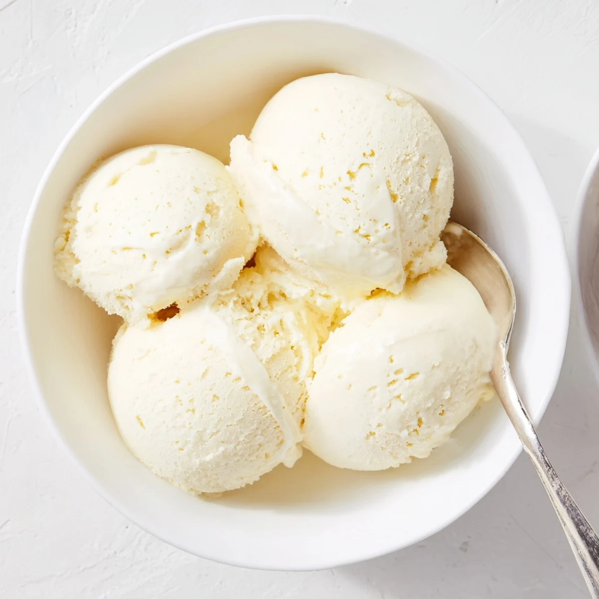 Creamy homemade vanilla ice cream served in a chilled glass bowl with fresh berries