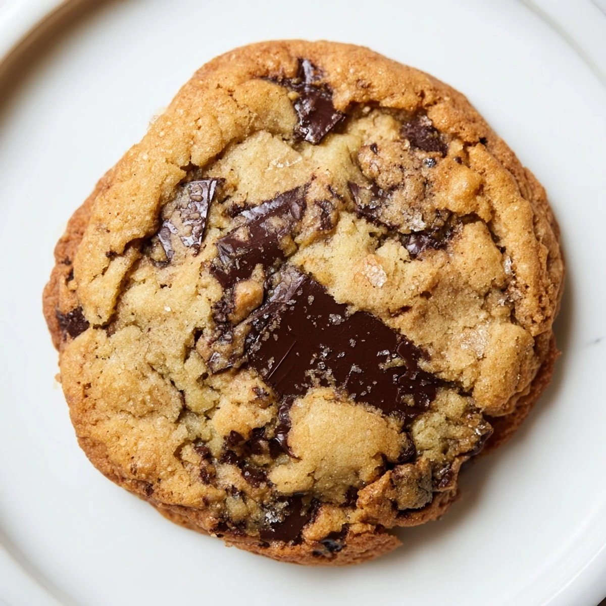Golden brown chewy chocolate chip cookies fresh from the oven with melted chocolate puddles