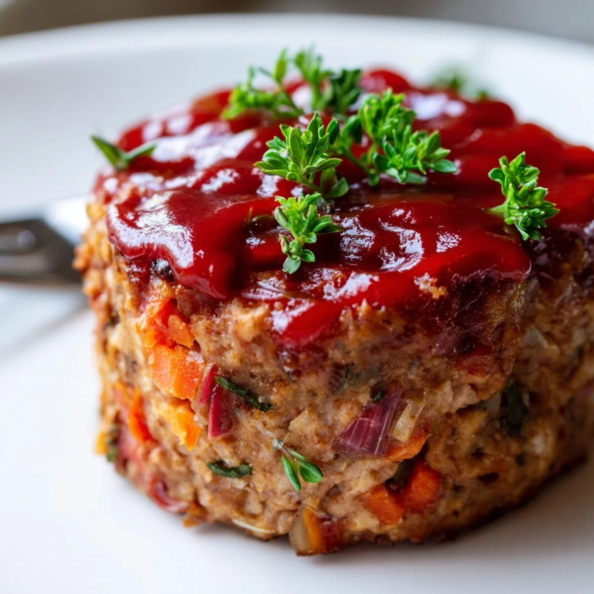 Golden glazed turkey meatloaf muffins fresh from the oven with caramelized ketchup topping