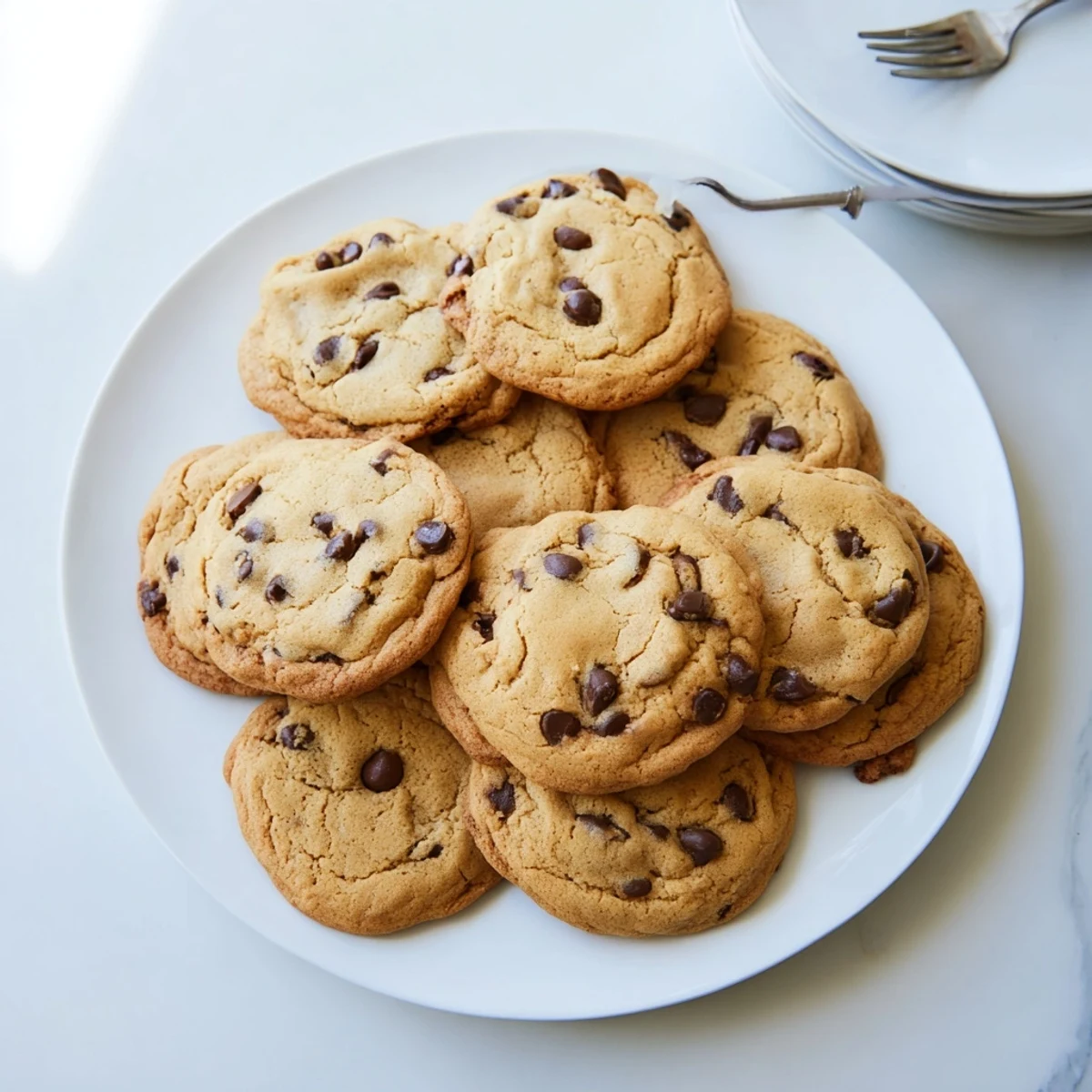 Homemade chewy chocolate chip cookies fresh from the oven with gooey chocolate chunks and slightly crisp exteriors