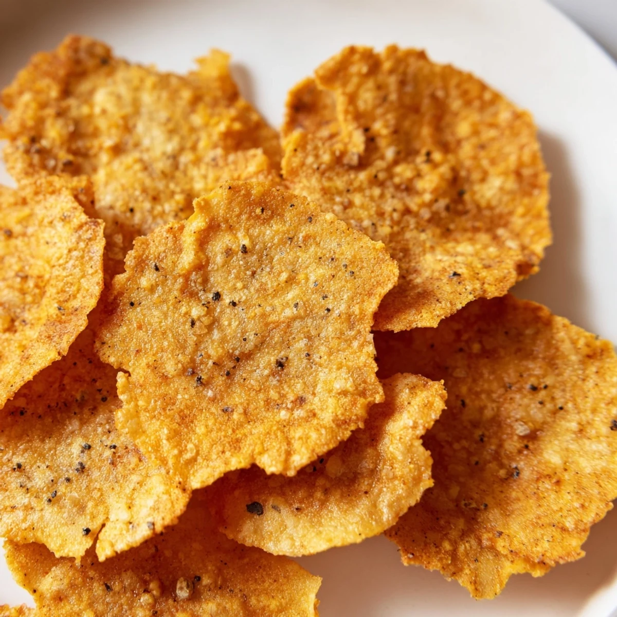 Crispy homemade chickpea chips broken into pieces showing their golden textured surface