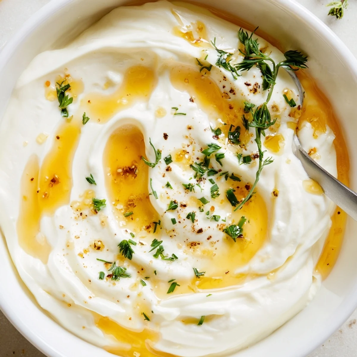 Velvety Hot Honey Ranch Dip drizzled with honey, served with colorful veggies