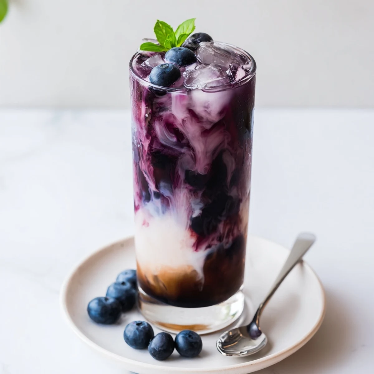 Iced Blueberry Milk Tea Cooler, creamy black tea and syrupy sweetness