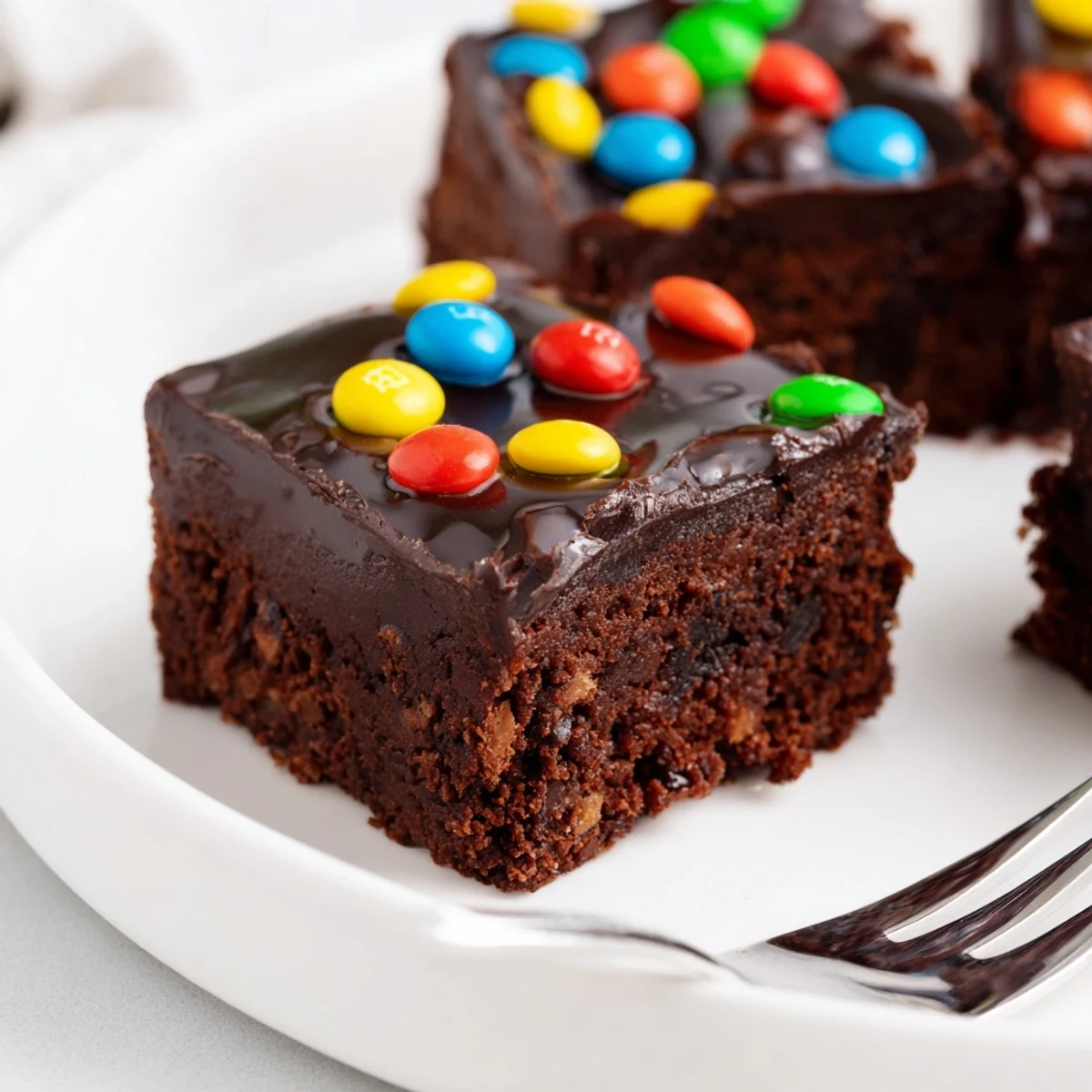 Slice of Gourmet Cosmic Brownies Bars showing fudgy center and glossy sheen.