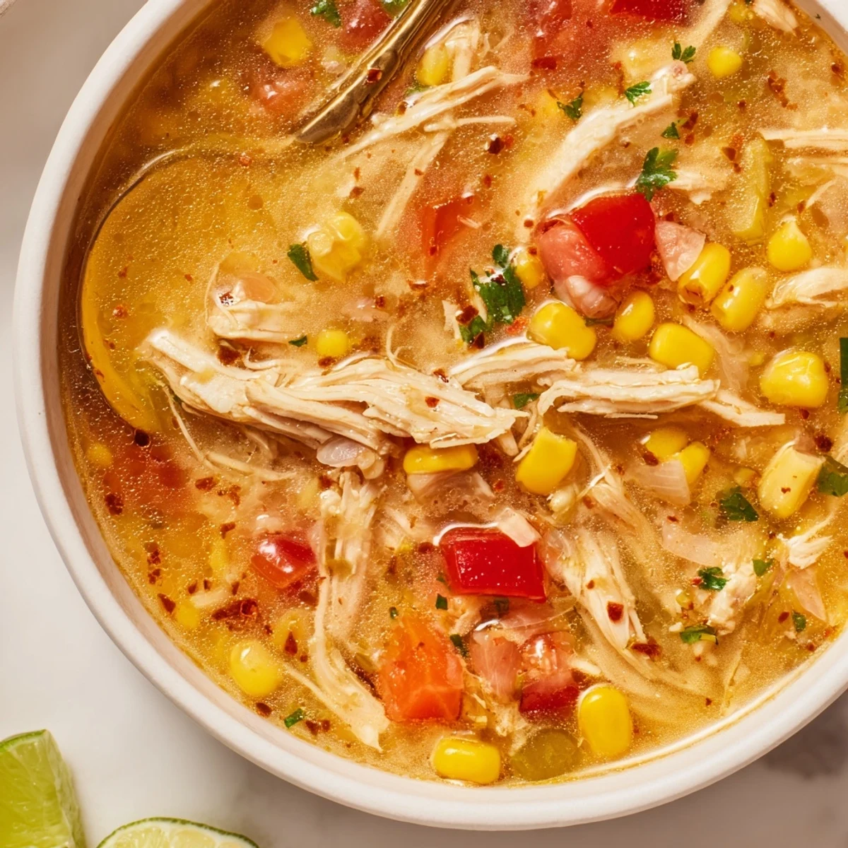 Bold Zesty Chicken Lime Soup Recipe served steaming in bowls, shredded chicken