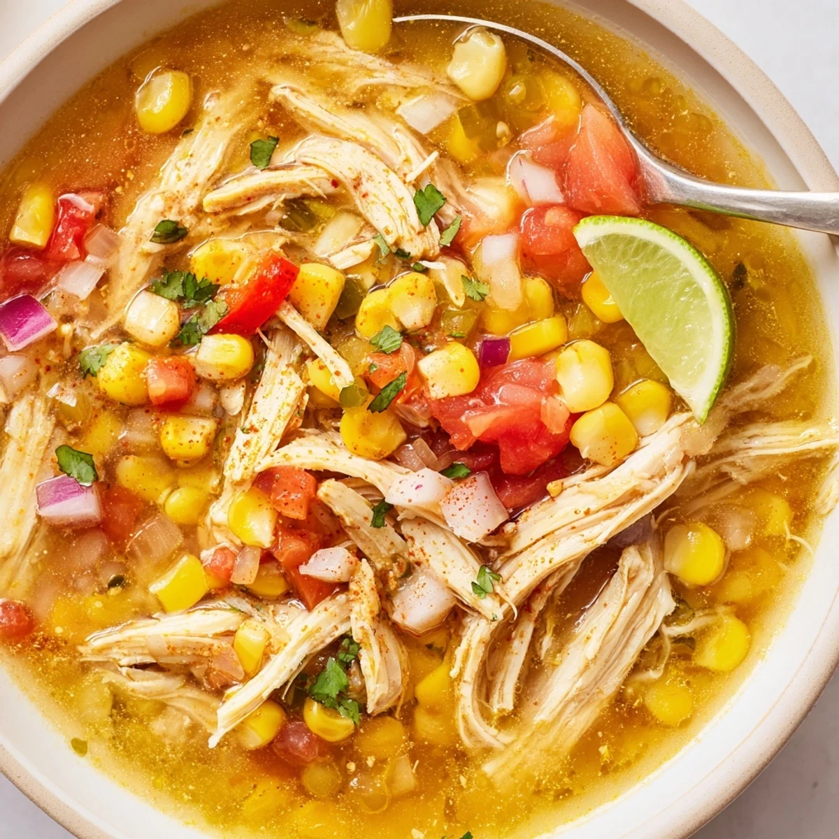 Simmering pot of Bold Zesty Chicken Lime Soup Recipe fragrant with cumin