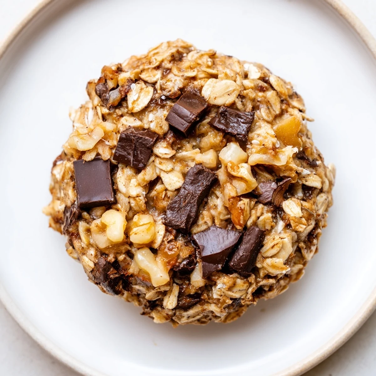 Freshly baked Banana Oat Cookies cooling on a rack, studded with chocolate