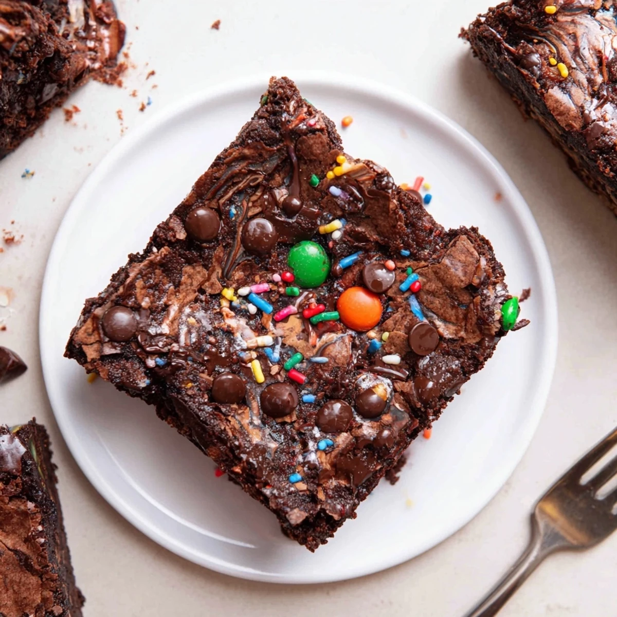 Plate of Sourdough Cosmic Chocolate Brownies beside cold milk, chewy, tangy notes