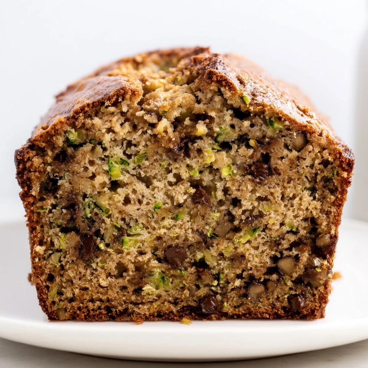 Freshly baked Zucchini Banana Bread topped with chopped walnuts and melting butter.