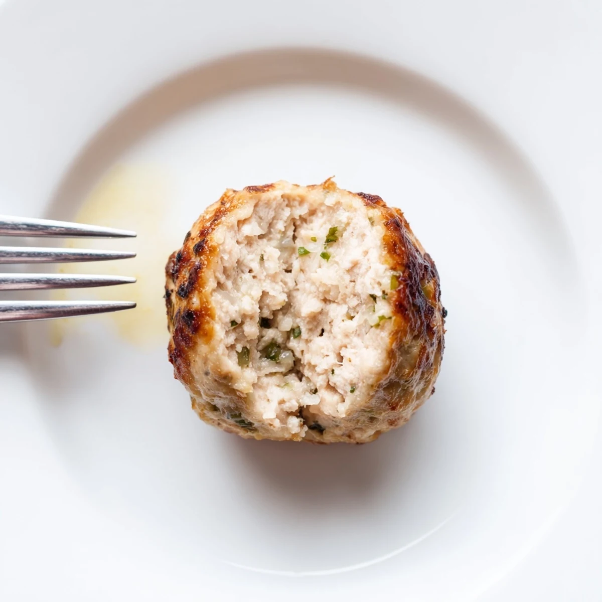 Pan seared Juicy Chicken Meatballs sizzling in olive oil, tender inside