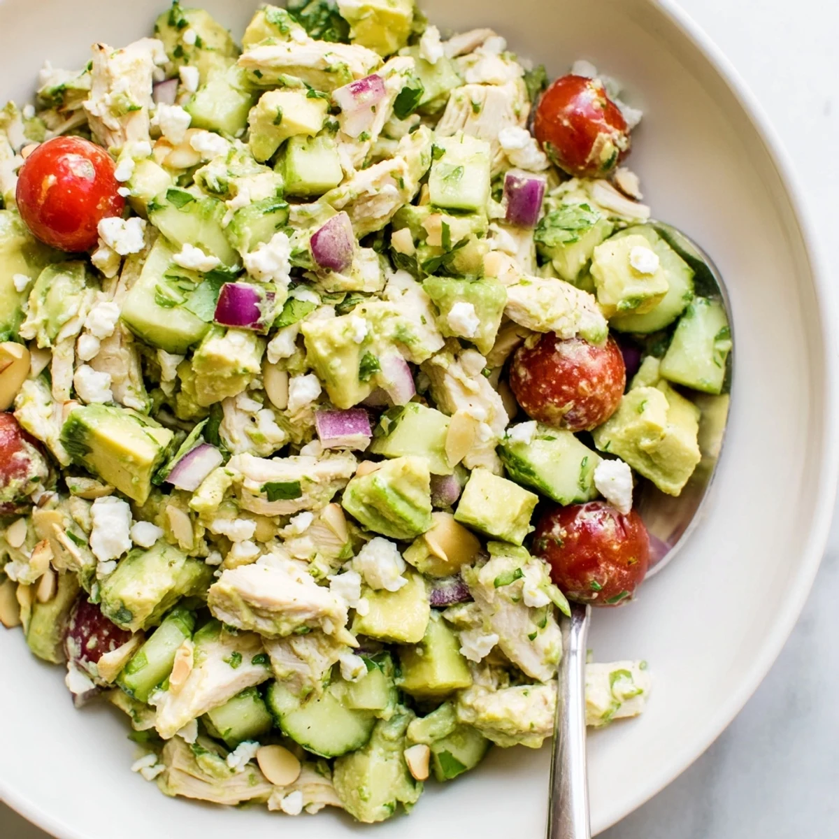 Picnic ready Avocado Chicken Salad served in lettuce wraps, cool refreshing bite