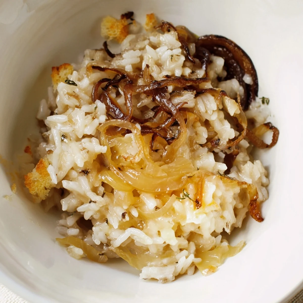 Creamy French Onion Soup Rice scented with white wine, browned butter, fragrant onions