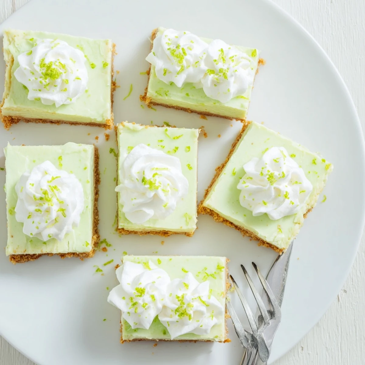 Golden graham cracker crust Key Lime Pie Bars cut into squares showing bright green lime filling
