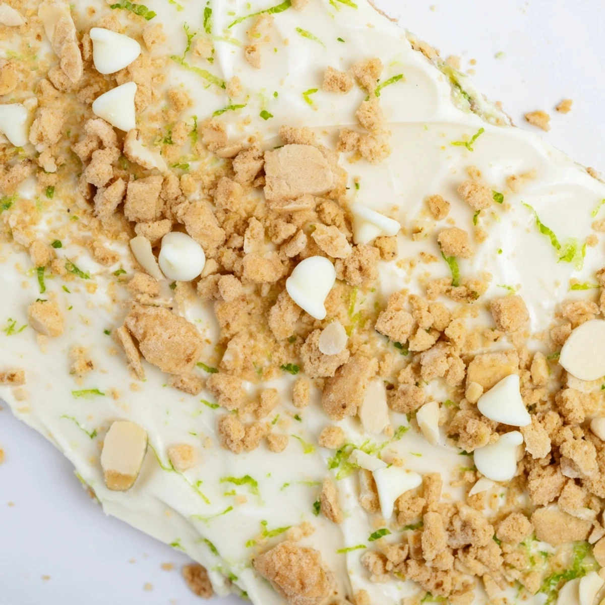 Frozen Key lime pie yogurt bark with creamy Greek yogurt and crushed graham cracker topping