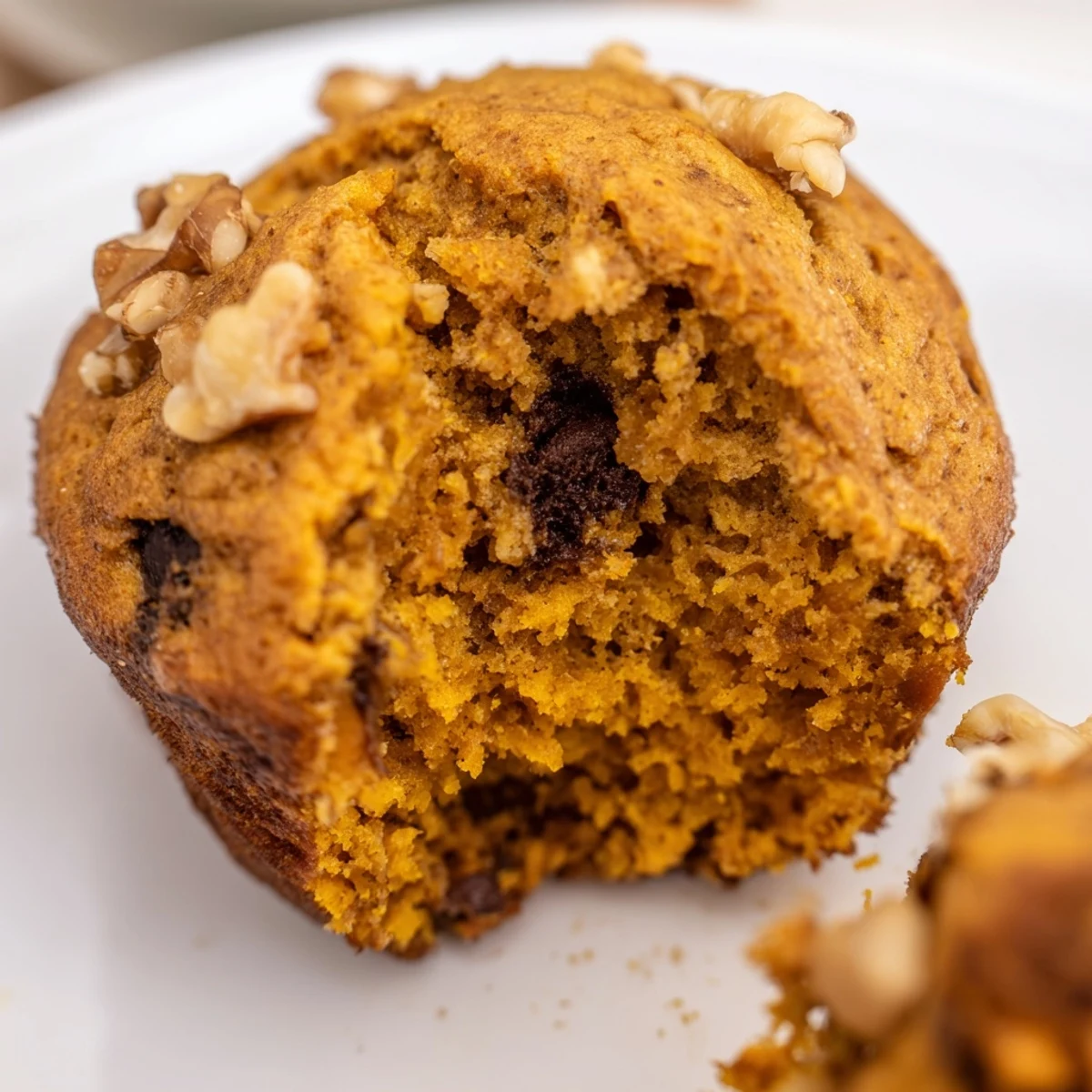Moist butternut squash banana muffins fresh from the oven with melting chocolate chips