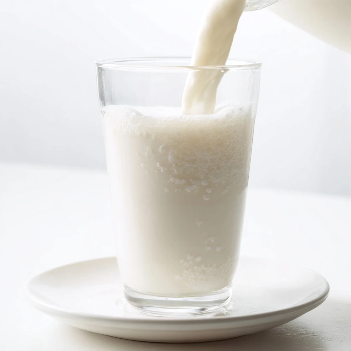 Glass jar filled with fresh homemade almond milk alongside raw soaked almonds